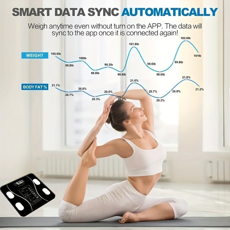 Multi-user FitScale smart scale for family health tracking. Monitors weight, BMI, and body fat for comprehensive wellness.