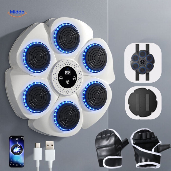 Compact smart boxing machine for home gym setup, offering dynamic boxing training and cardio workouts.