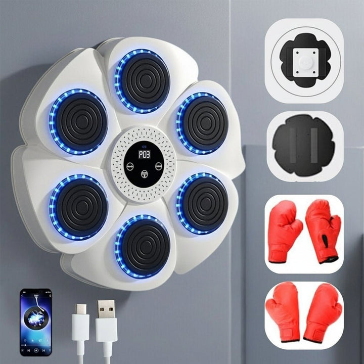 Compact smart boxing equipment for home gym, includes Bluetooth music & colorful RGB light prompts.