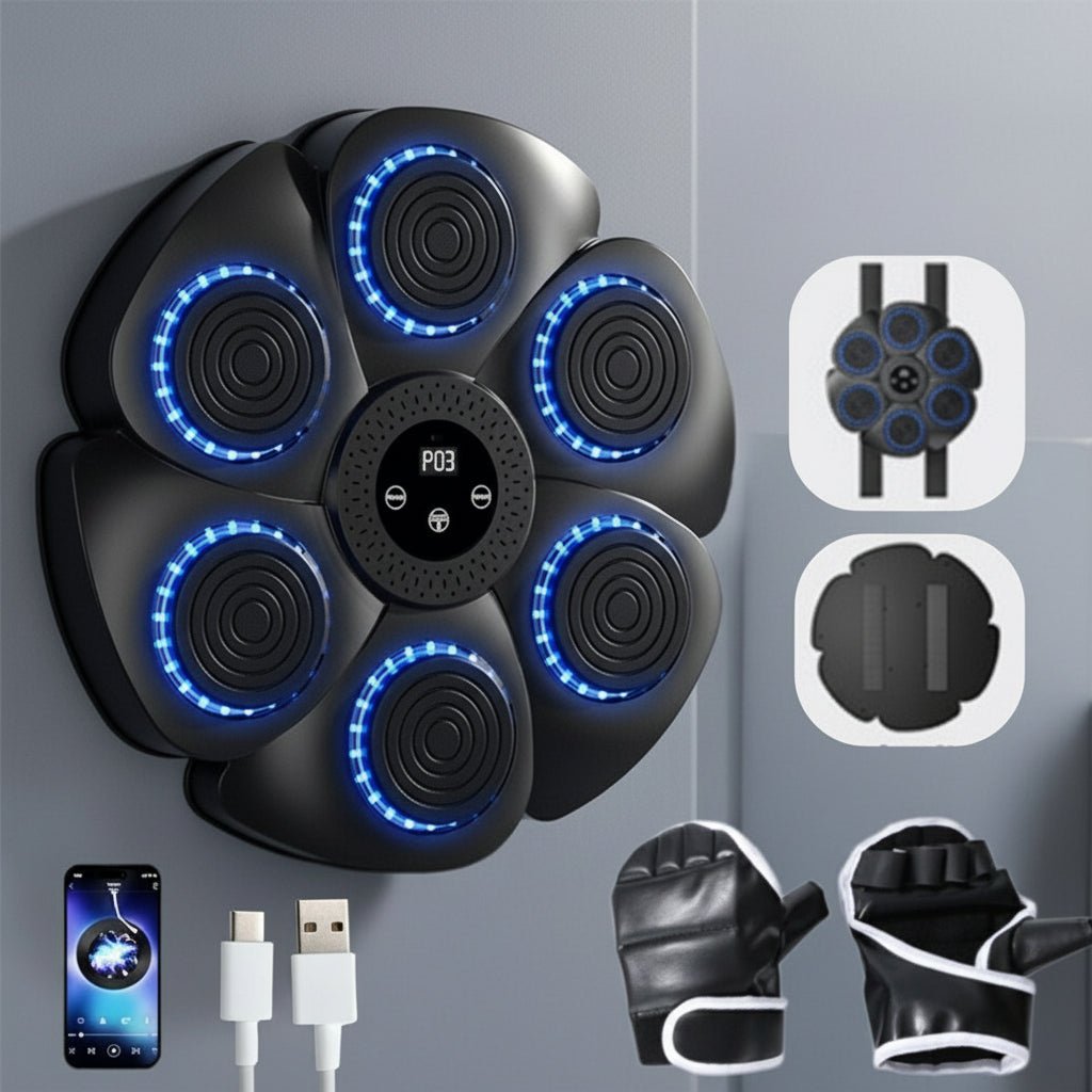 Advanced smart boxing punch machine, enhances training with interactive RGB lights & Bluetooth audio.