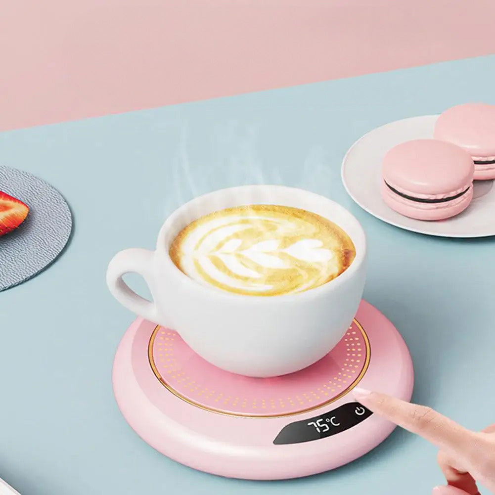 USB-powered smart mug warmer for coffee & tea, ensuring your hot drink stays warm at desk.