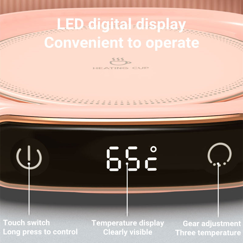 Portable smart mug warmer & heated coaster for hot beverages at home or office, a desk gadget.