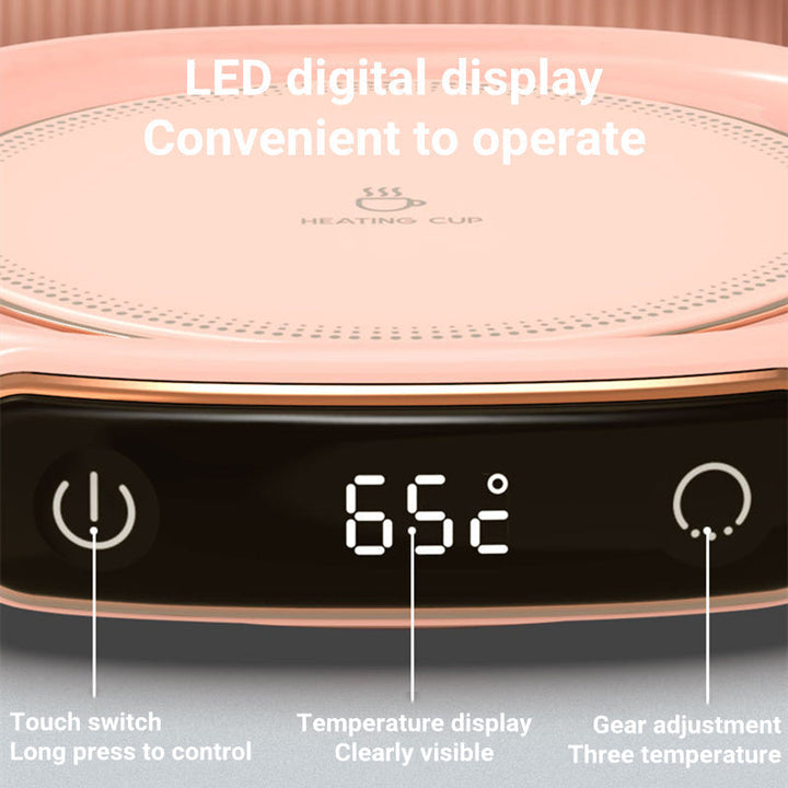 Portable smart mug warmer & heated coaster for hot beverages at home or office, a desk gadget.
