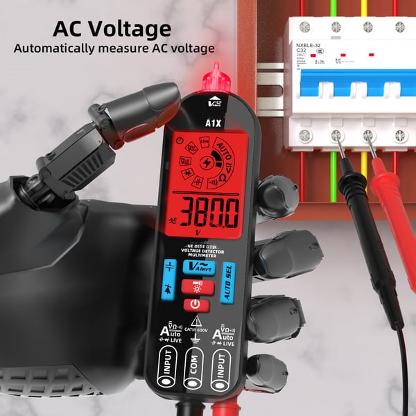Voltago A1X digital multimeter with large display, perfect for voltage, resistance, and electronics testing.