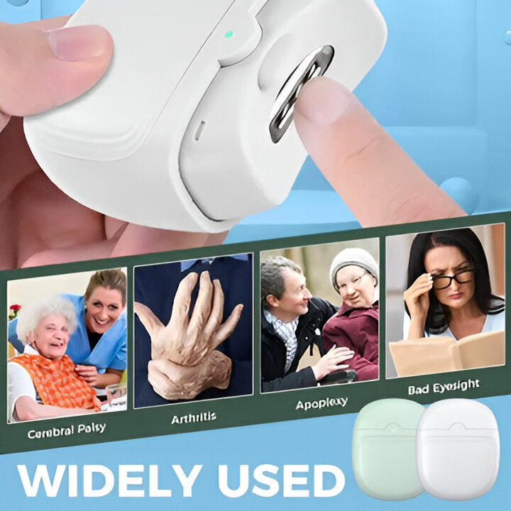 Ergonomic automatic electric nail clipper & polisher, an essential personal grooming manicure tool.