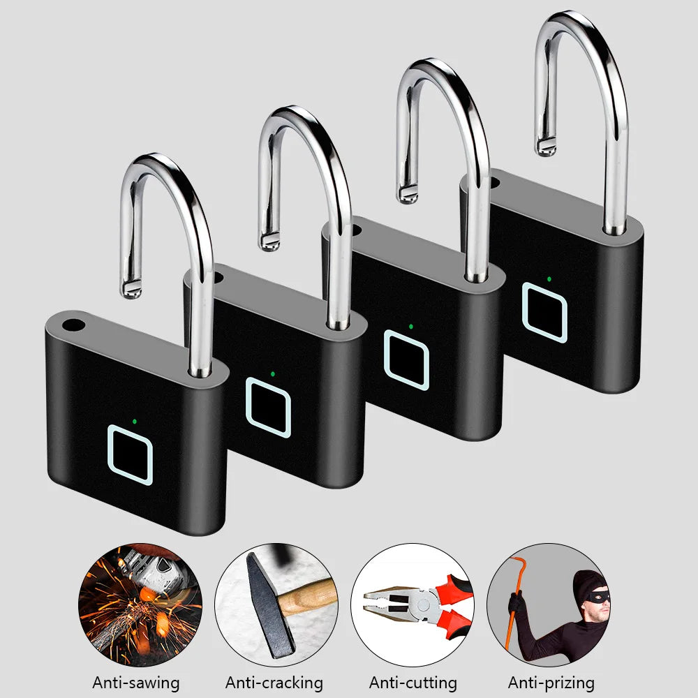 Portable smart fingerprint padlock, durable & waterproof, ideal for luggage & outdoor security.