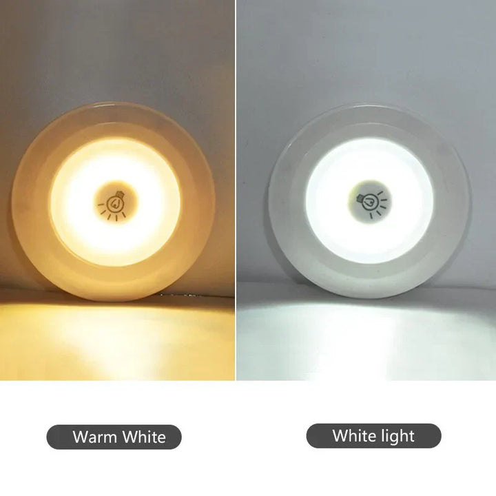 Battery operated smart LED puck light, showcasing its compact design for easy installation