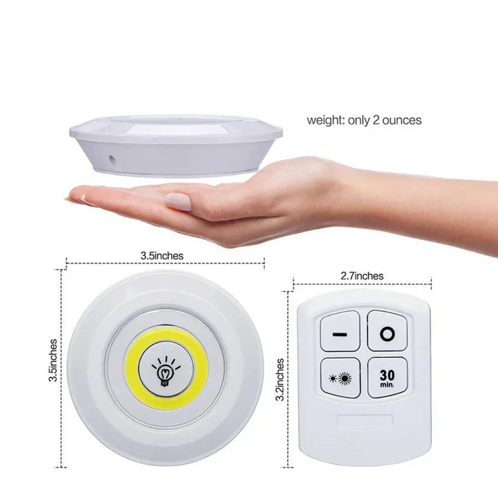 Set of LED puck lights with a remote control, ideal for under counter and cabinet lighting
