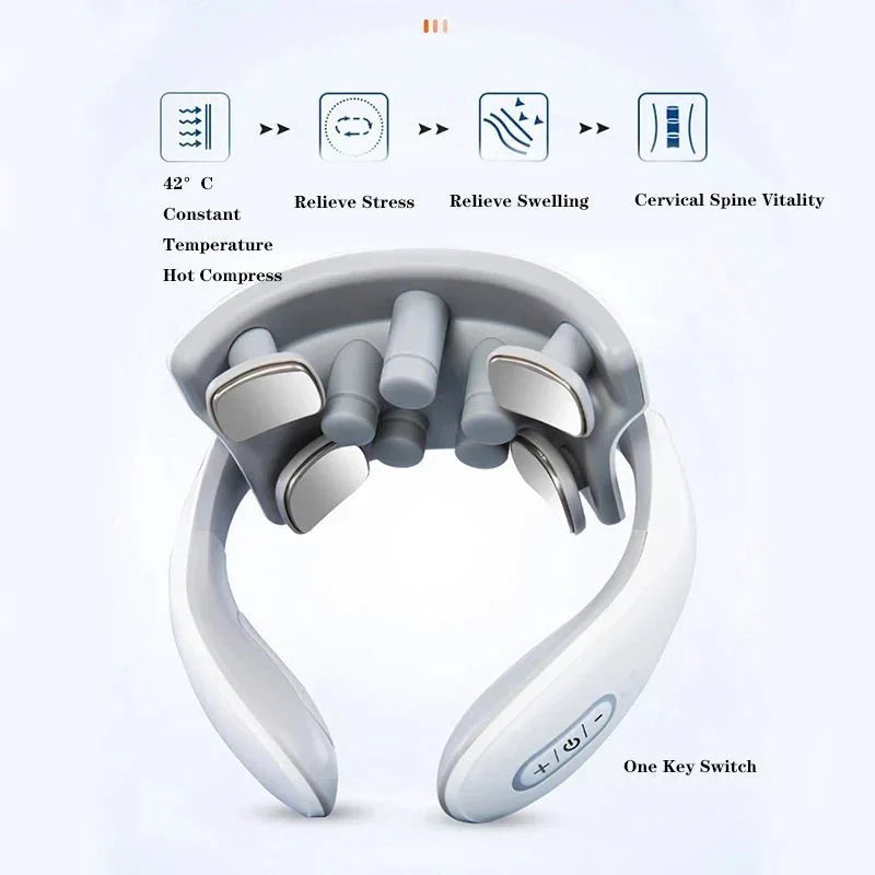 Unisex smart neck massager delivers effective pain relief. Targeted heat & vibration reduce muscle tension & stiffness.