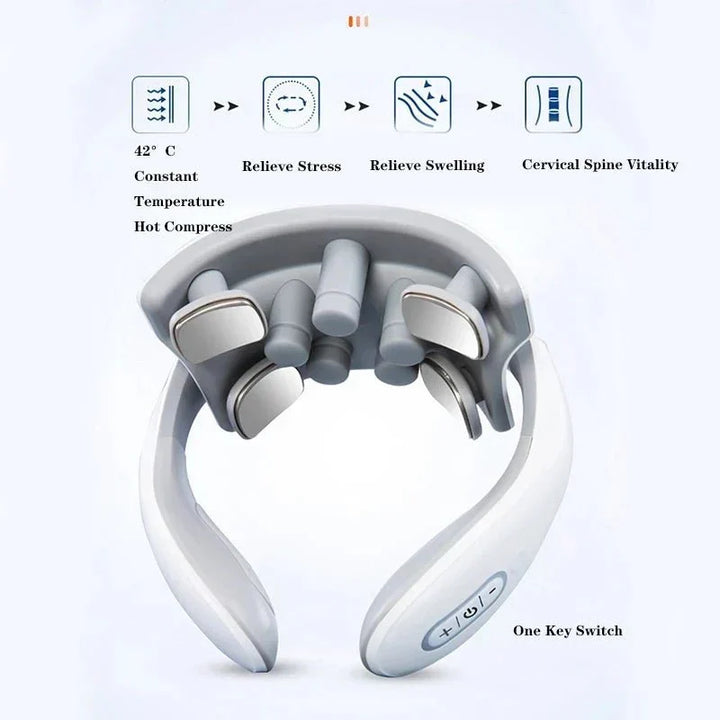 Unisex smart neck massager delivers effective pain relief. Targeted heat & vibration reduce muscle tension & stiffness.