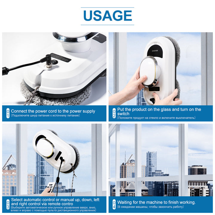 Automatic window cleaner device with remote control on a clean glass surface