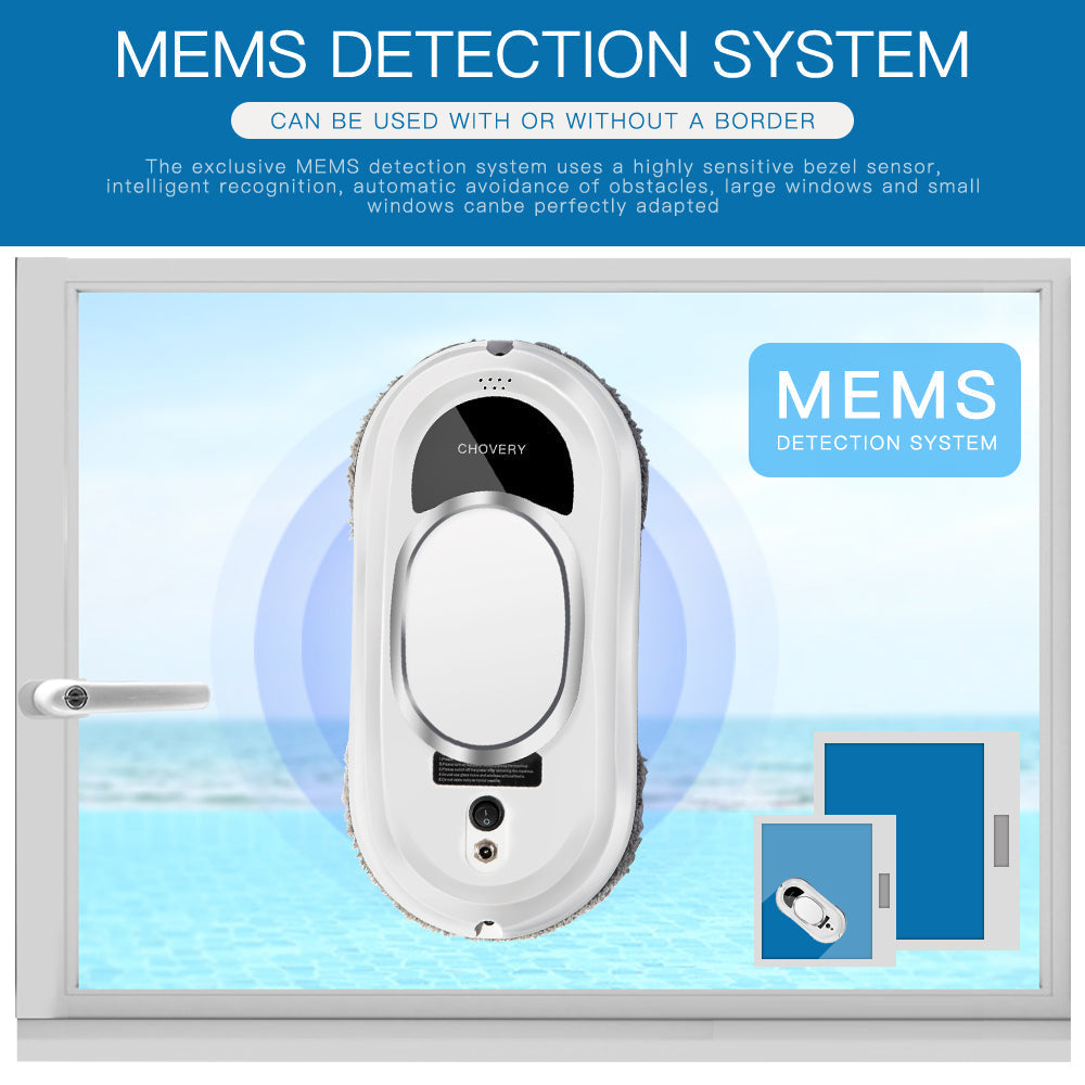Cordless robotic window vacuum cleaner, compact design, for smart home cleaning