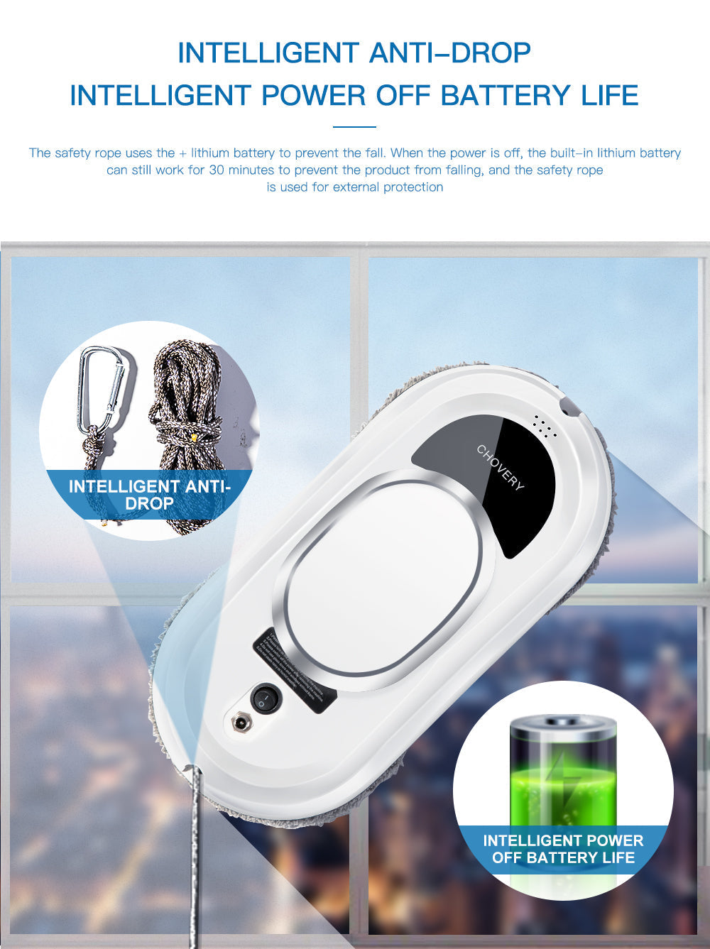 Tech gadget: smart window cleaner with remote control, next to a window frame