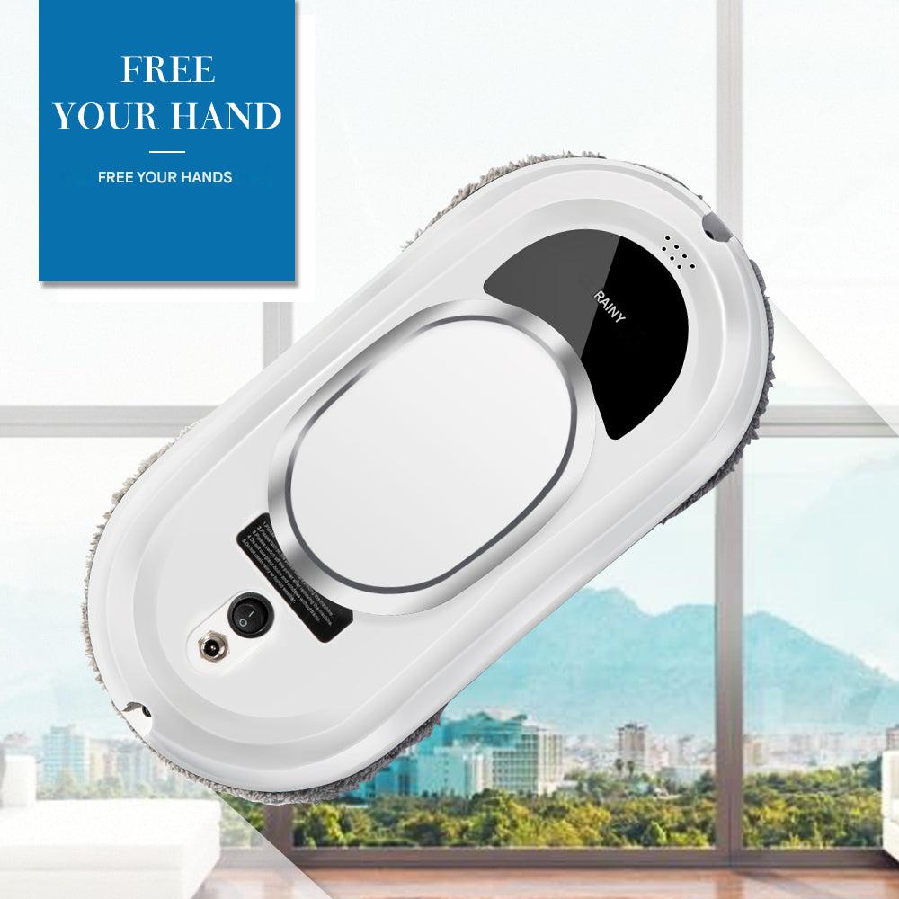 Window cleaning robot with remote control, highlighting its ease of use & convenience