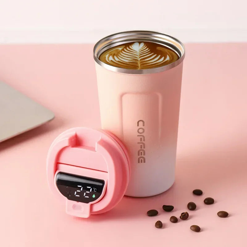 Hydration essential: smart stainless steel mug, digital temperature display for hot & cold water.