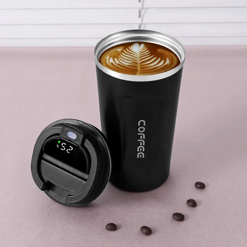 TempMate smart hydration bottle, stainless steel, with digital temperature display for active lifestyles.