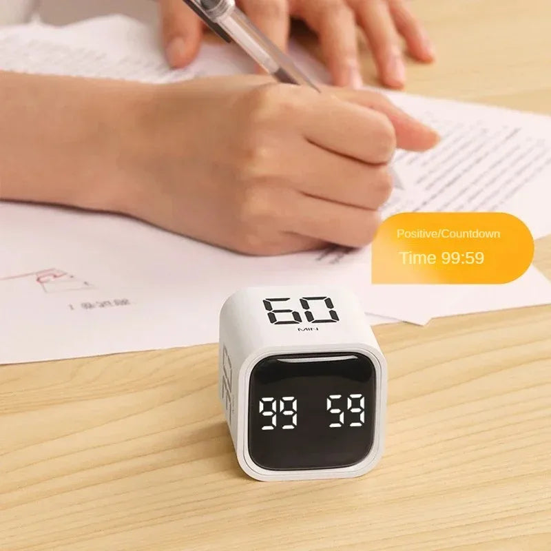 Digital cube timer with gravity sensor technology, enhancing time management for cooking, studying & work.