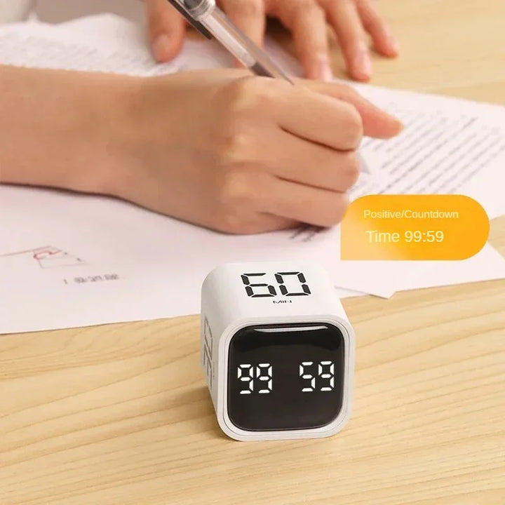 Digital cube timer with gravity sensor technology, enhancing time management for cooking, studying & work.