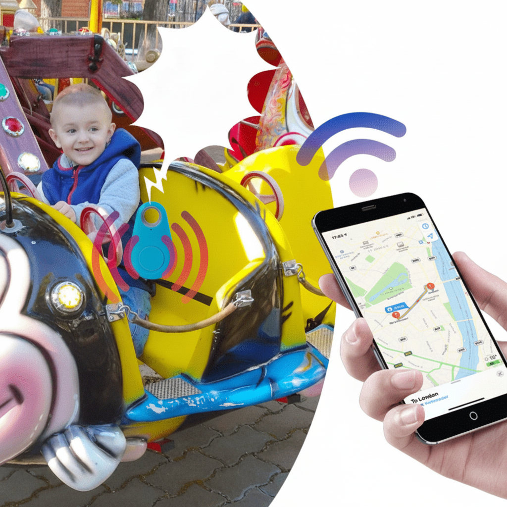 Smartphone screen showing the SMARTPET app interface with live GPS tracking map for your pet.