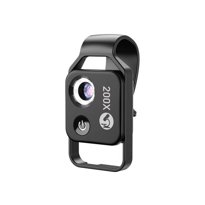 High-power 200x clip-on microscope lens transforms any smartphone into a portable micro photography tool.