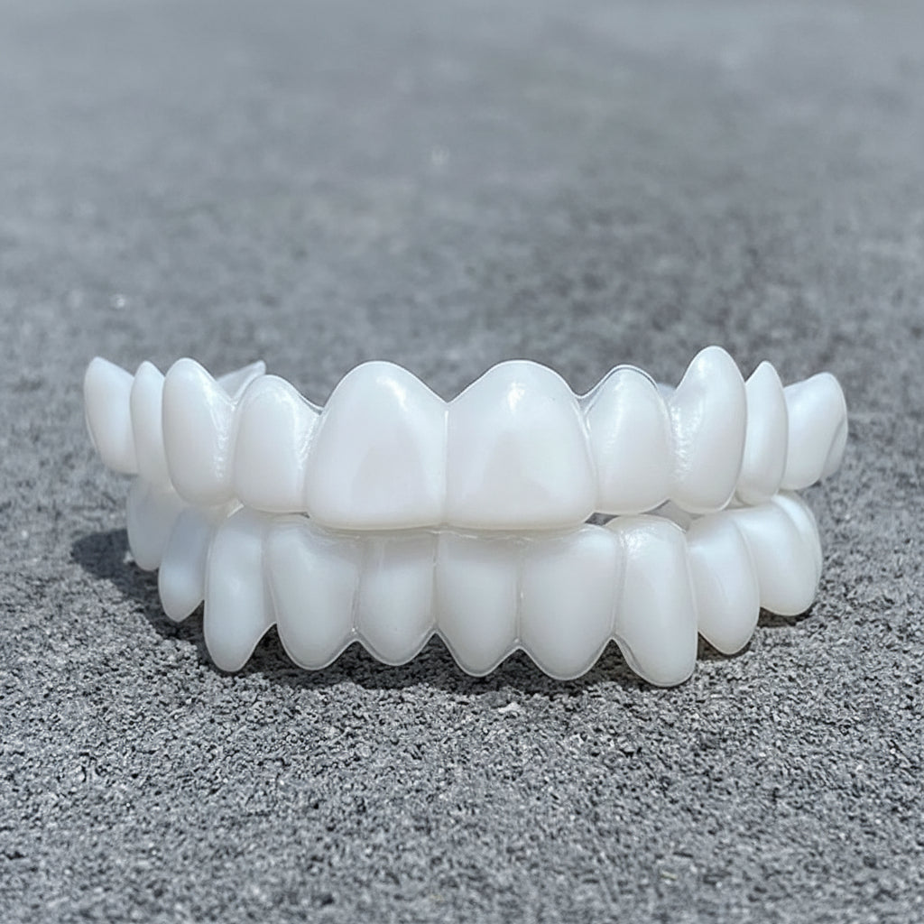 Unisex snap-on SMILEFLEX dental covers provide a comfortable, instant white smile, boosting confidence.