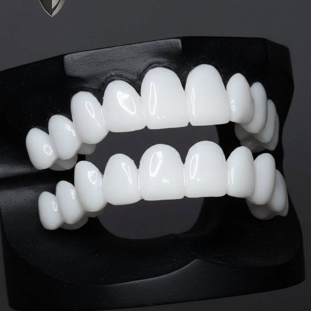 Instant white smile with SMILEFLEX cosmetic tooth covers. Reusable & comfortable dental accessory for all.