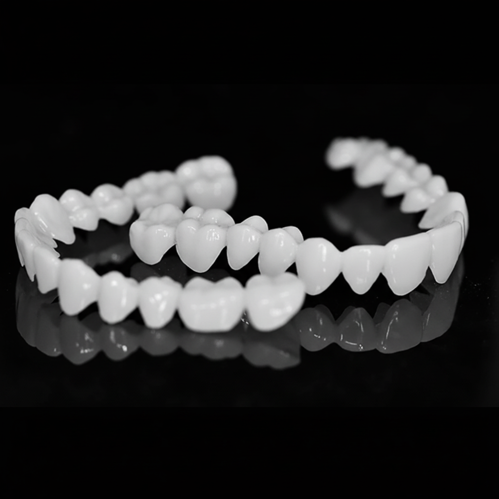 Easy snap-on SMILEFLEX dental covers for a beautiful, whiter smile. Reusable and comfortable beauty accessory.