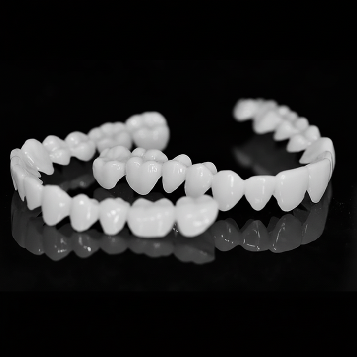 Easy snap-on SMILEFLEX dental covers for a beautiful, whiter smile. Reusable and comfortable beauty accessory.