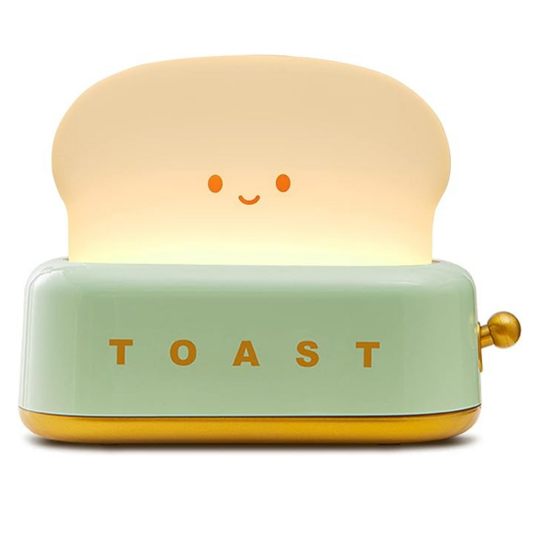 GlowToasty smiling toast kids' lamp. Cute, rechargeable LED night light for bedroom & nursery decor.