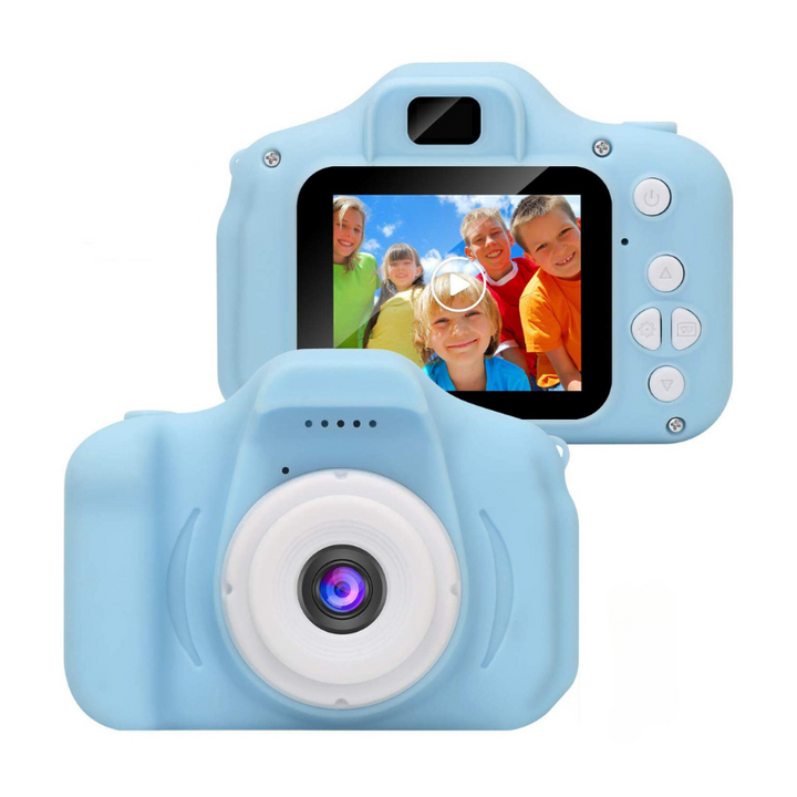 Blue SnapKid digital camera for kids, an educational and durable toy for child photography exploration.