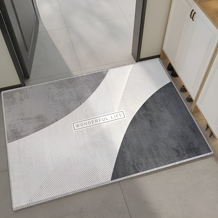 Practical soft kitchen mat. Absorbent, anti-slip, washable floor rug for busy home environments.