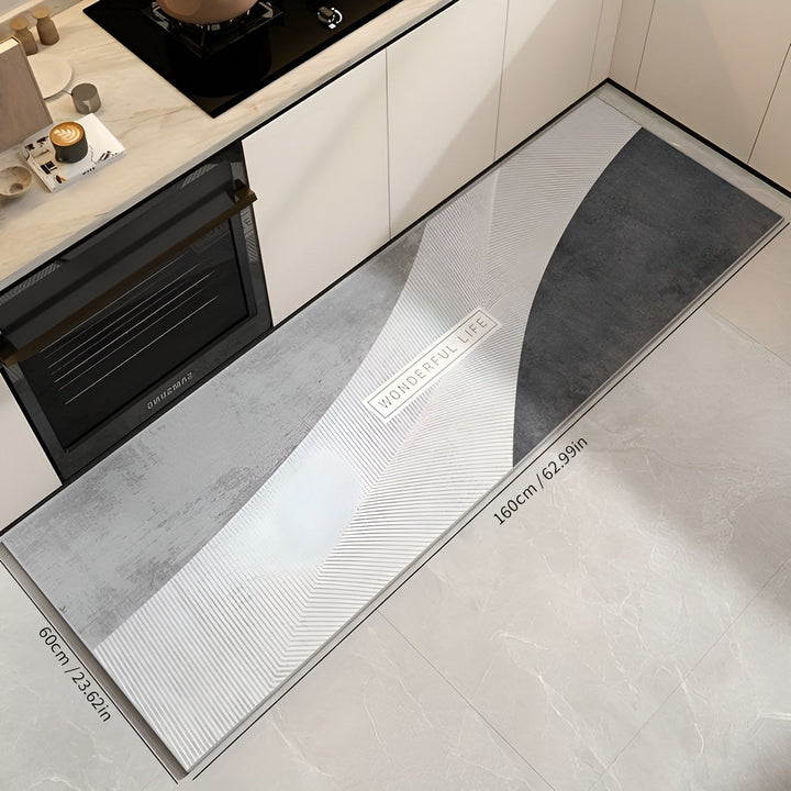 Durable anti-slip kitchen mat. Soft, absorbent, washable floor comfort rug for busy home kitchens.