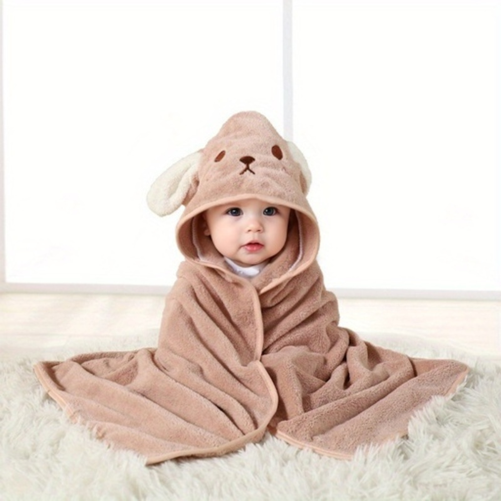 Cute animal hooded bath towel for toddlers. SnuggleSplash design for fun and quick drying post-bath.