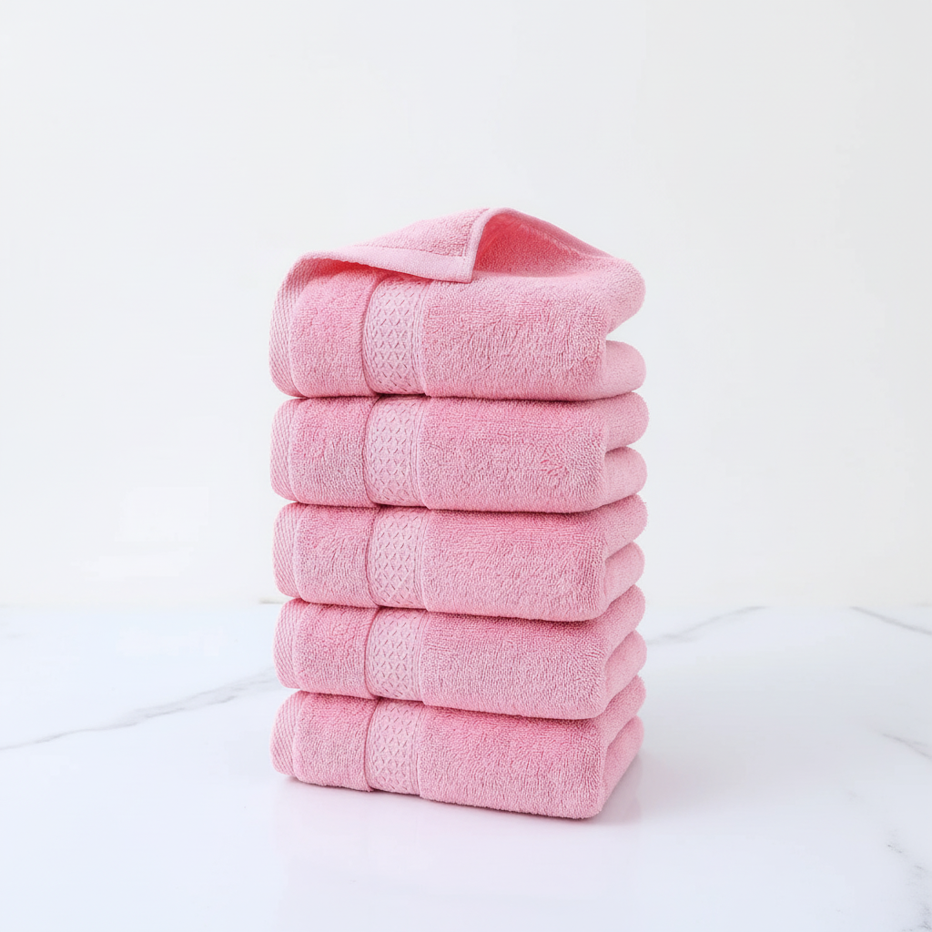 Durable, high-quality 'CottonJoy' cotton towel, perfect for daily use in a busy family bathroom.