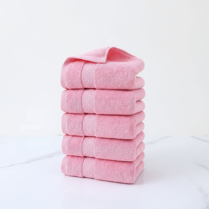 Durable, high-quality 'CottonJoy' cotton towel, perfect for daily use in a busy family bathroom.