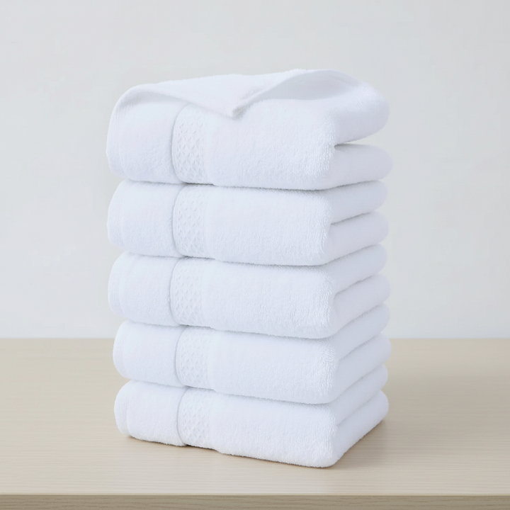 Stylish 'CottonJoy' home textiles: two bath towels and two hand towels in a harmonious color palette.