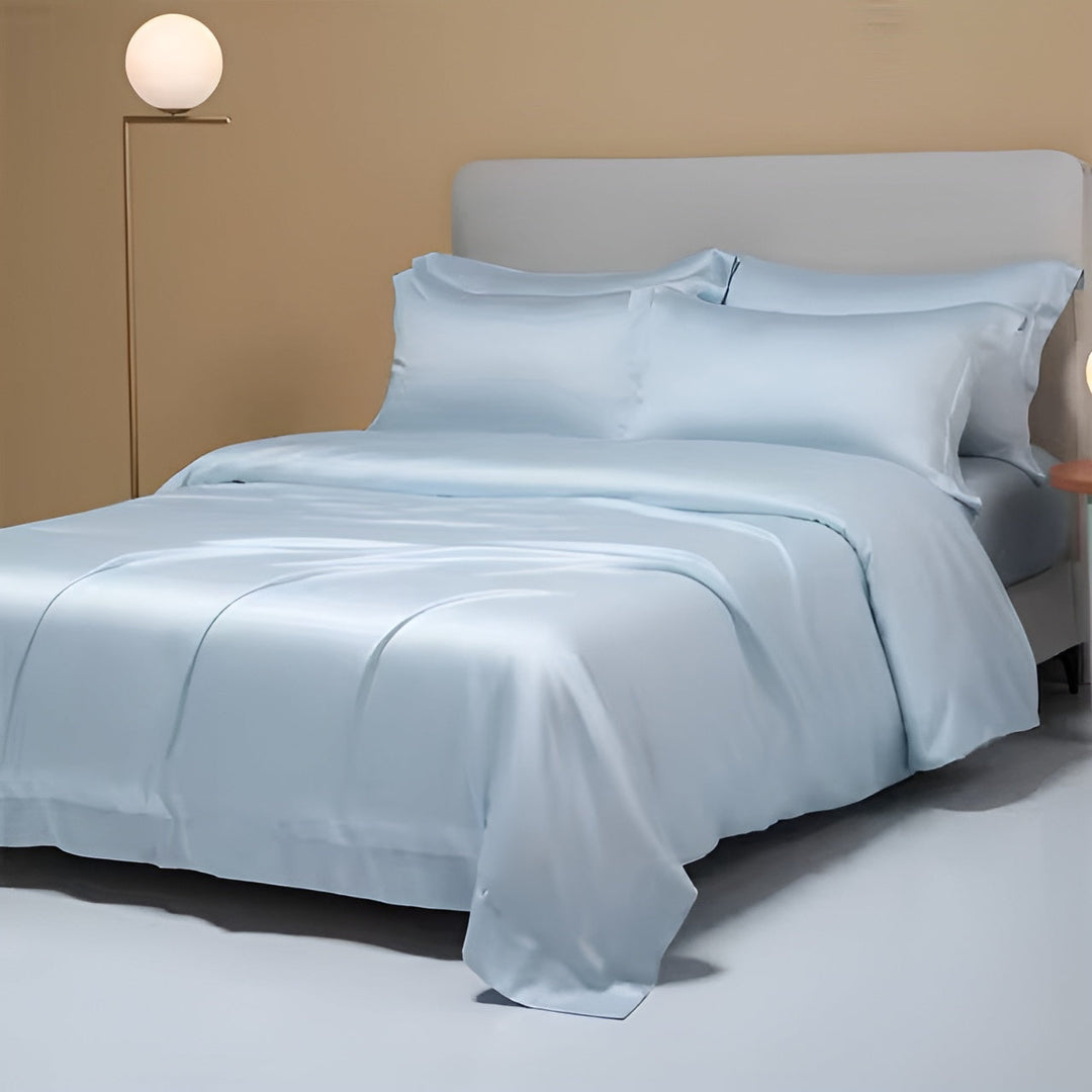 Stylish bedroom featuring a premium bamboo duvet cover set, enhancing home decor with comfort.