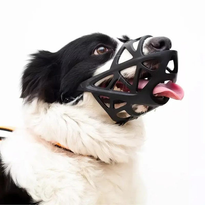 Soft fabric dog muzzle, highly breathable for comfortable pet safety & behavior training.