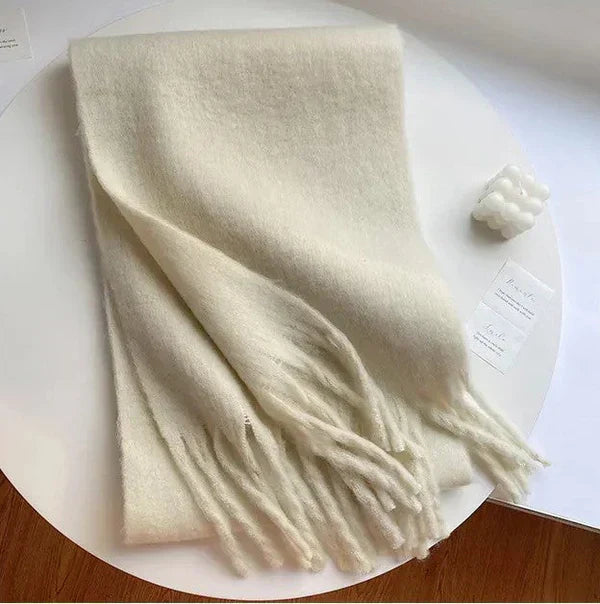 White cashmere scarf, an essential soft accessory for women's winter style and comfort