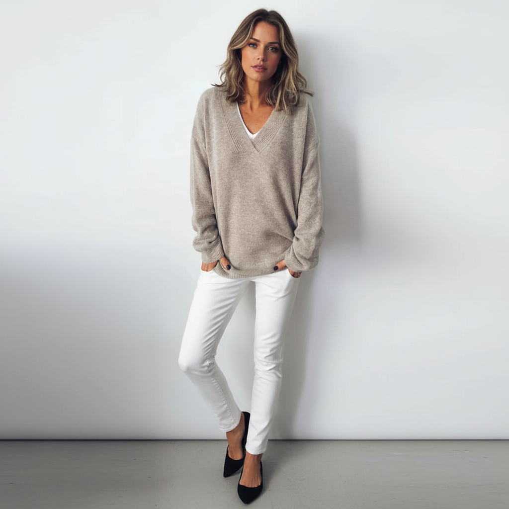 Jennifer women's cashmere V-neck sweater, comfortable and soft, ideal for autumn style
