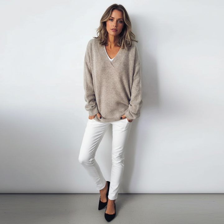 Jennifer women's cashmere V-neck sweater, comfortable and soft, ideal for autumn style