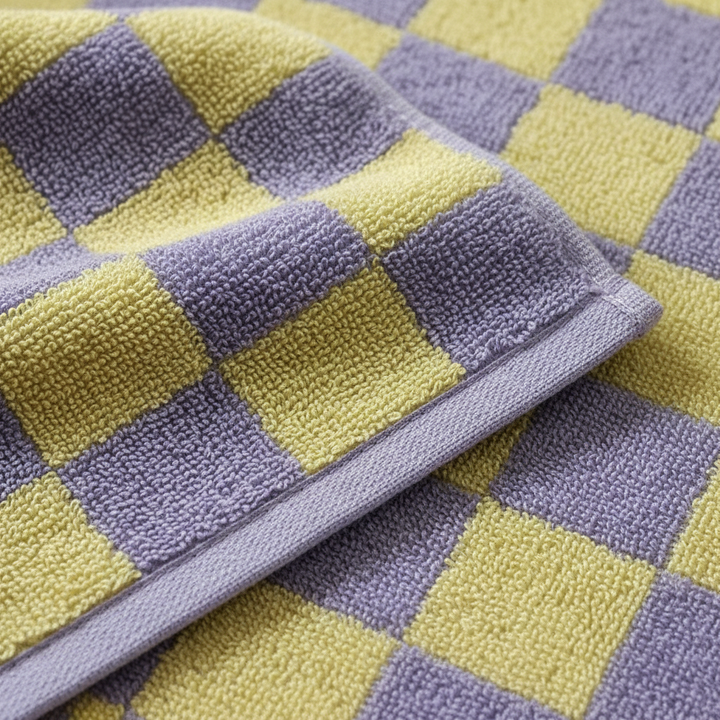Unisex absorbent cotton towel with modern checkerboard pattern, perfect for bath or hand use.