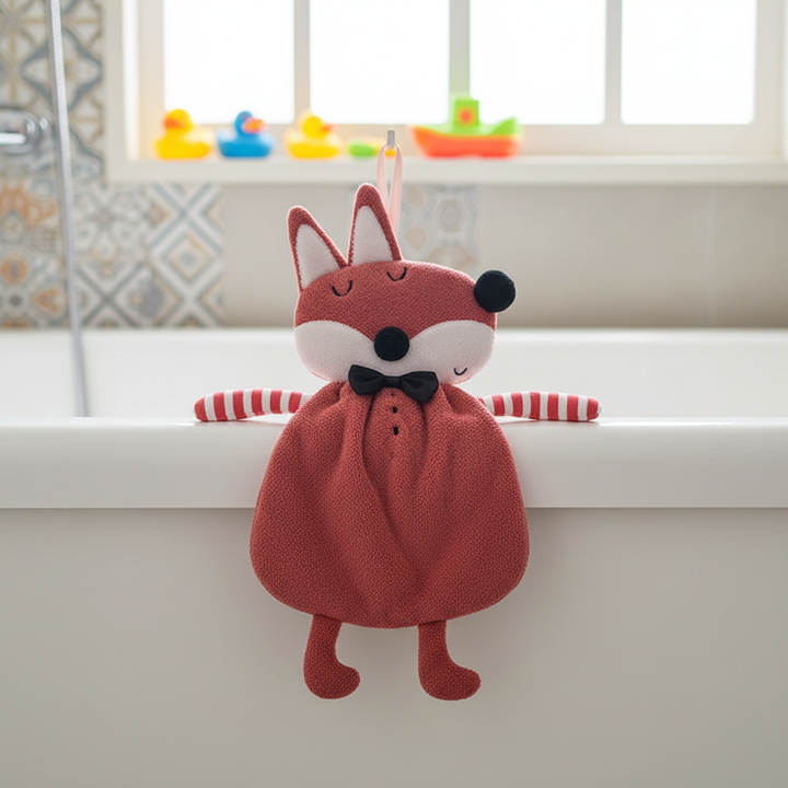 Soft coral fleece kids animal hand towel, cute frog design, quick dry microfiber for children's bathroom