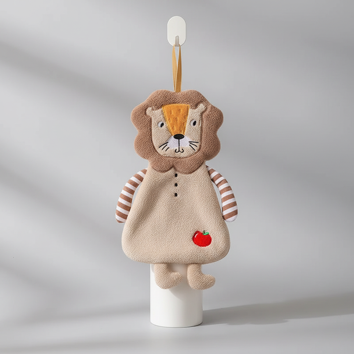 Plush coral fleece kids hand towel featuring adorable bear character, highly absorbent and soft for kids