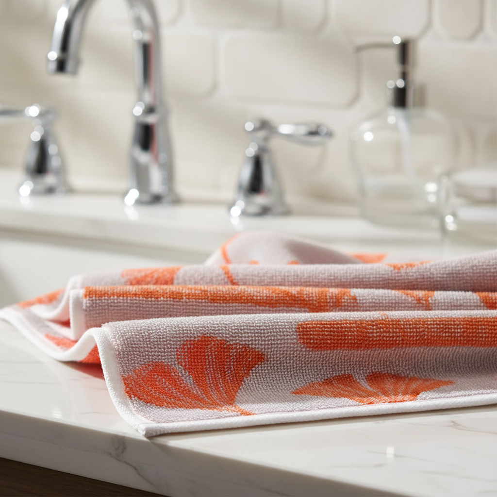 Soft cotton bath towel, ginkgo leaf pattern, elegant bathroom decor