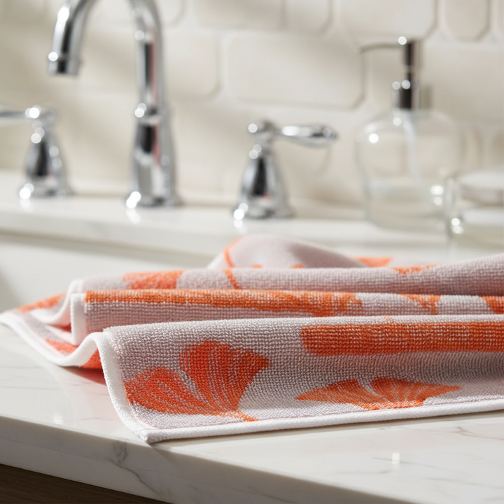 Soft cotton bath towel, ginkgo leaf pattern, elegant bathroom decor