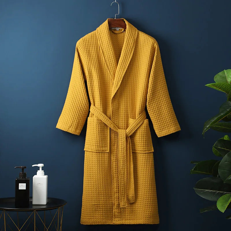 Versatile unisex cotton robe, perfect as cozy loungewear or a spa bathrobe.