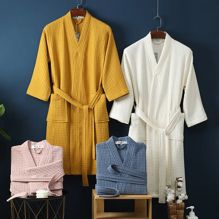 Highly absorbent soft cotton unisex bathrobe, great for post-shower comfort.
