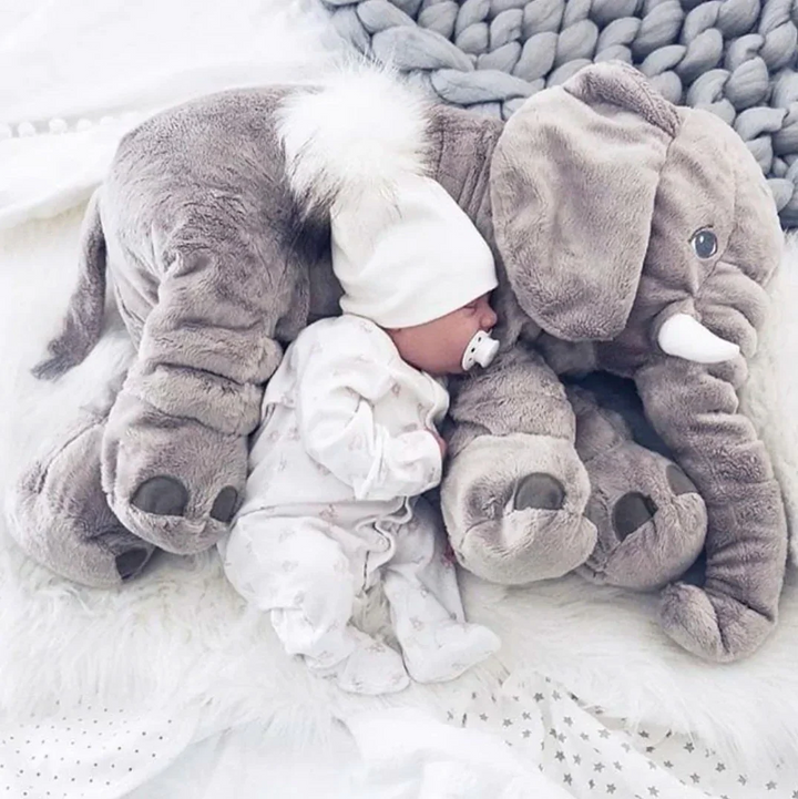 Adorable baby elephant stuffed animal cuddle pillow, a charming baby gift & nursery decor piece for infants.