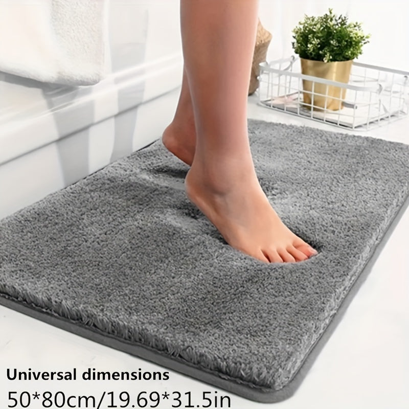 Plush comfort bath mat, geometric pattern, non-slip, absorbent, great for home decor.